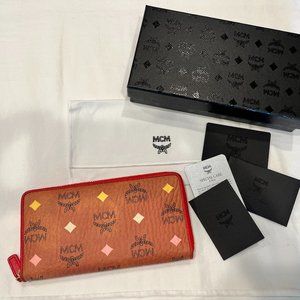 MCM Logo Embossed Large Zip Wallet